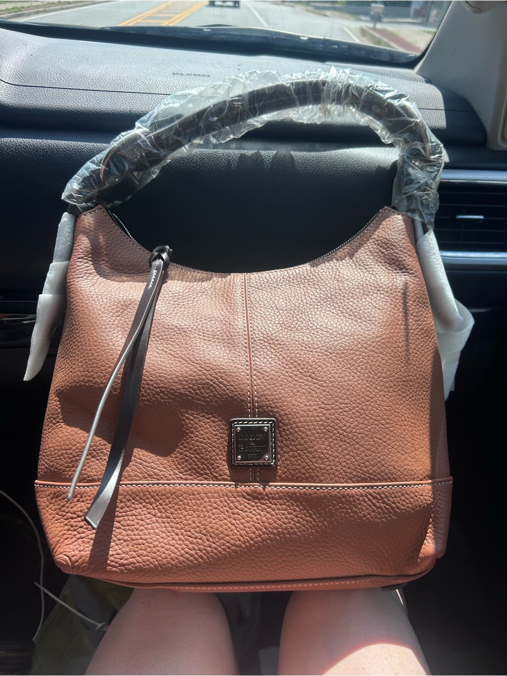 NWT Dooney & Bourke Pebble Leather Shoulder Bag in Saddle Tan